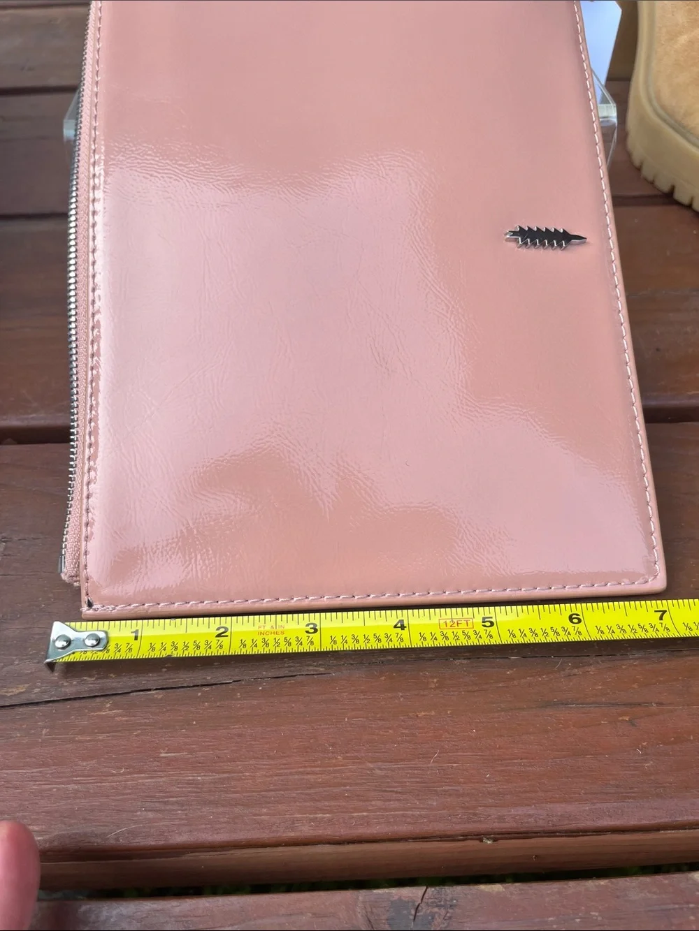 Thacker Peach Leather Wristlet with Silver Ring Handle